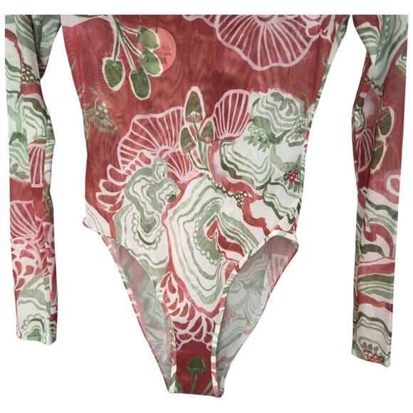Andrea Iyamah Elle Abstract Mushroom Bodysuit Semi Sheer Mesh Leotard Size S - Picture 4 of 10